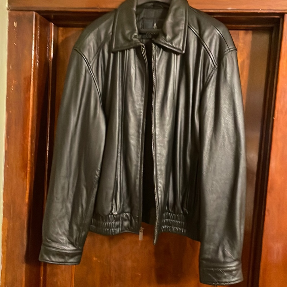 Black leather men coat